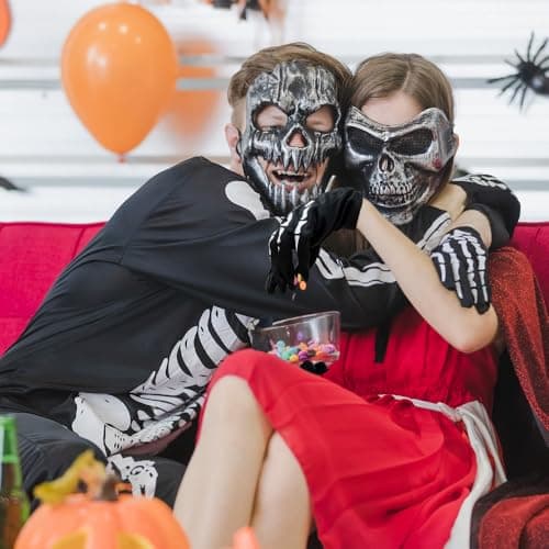 NAIHOD Spooky Skull Black Skeleton Gloves - Halloween Accessories