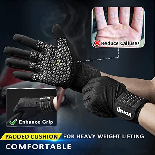 ihuan Full-Finger Workout Gloves for Men: Gym Weight Lifting Gloves for Deadlift
