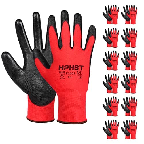 PU Coated Safety Work Gloves, 12 Pairs for Mechanics — Red