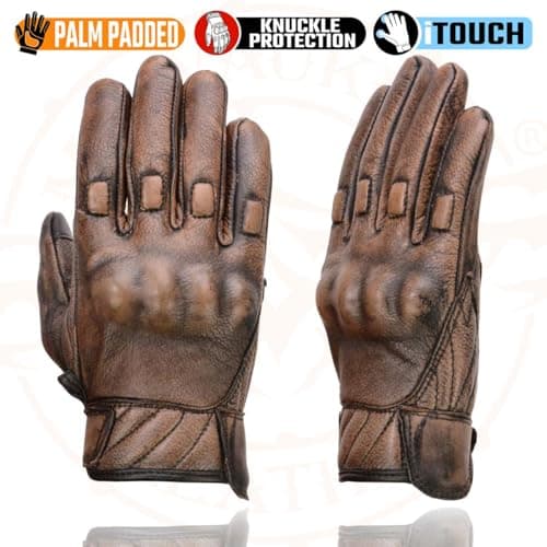 Milwaukee Men's Brown Leather Motorcycle Gloves with Gel Palm Protection