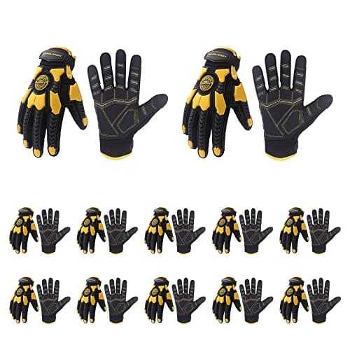 Handlandy Heavy Duty Impact Gloves, SBR Padding, TPR Protector — Yellow & Black-12pairs