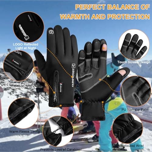 WANSENAMZ Winter Zipper Gloves Touch Screen Anti-SlipWarm Cold Weather Ski Cycling