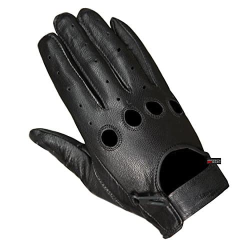 Real Leather Biker Gloves for Men & Women - Touchscreen Ventilation, Adjustable Fit, Black XL