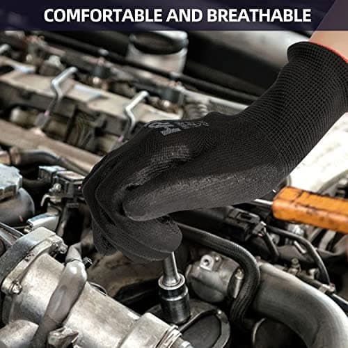PU Coated Safety Work Gloves, 12 Pairs for Mechanics