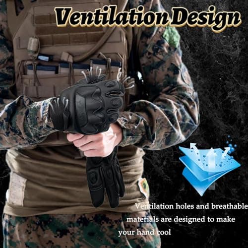 Tactical Motorcycle Gloves for Men with Leather Palm for Hiking & Camping — black