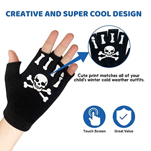 Evridwear Kids' Touchscreen Winter Warm Fingerless Gloves, 3 Pairs
