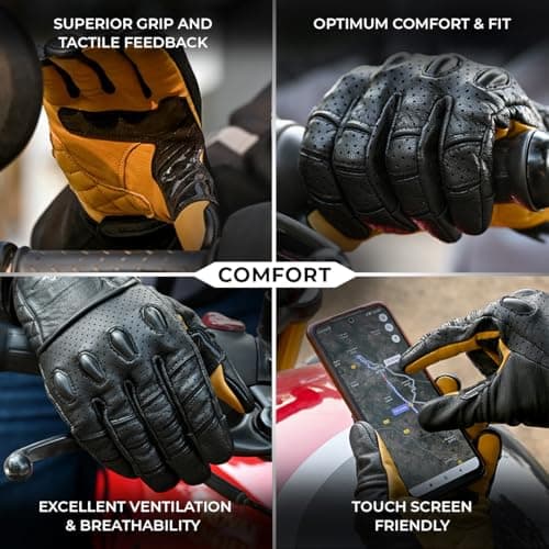 ViaTerra Fuel Retro Motorcycle Gloves | All Leather Touchscreen Compatible Good Grip