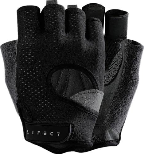 LIFECT Freedom Workout Gloves for Powerlifting and Gym, Curved Open Back, Men and Women — Black