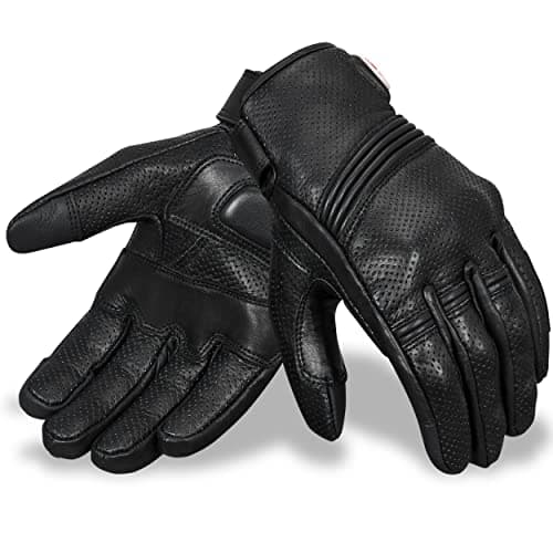 100% Cowhide Leather Motorcycle Gloves for Men, Touchscreen, Breathable, Knuckle Protection