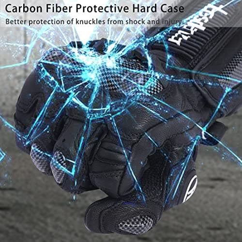 Harssidanzar Leather Motorbike Gloves, Carbon Fiber Knuckle Protection KM045
