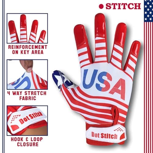 Sticky Grip USA Flag Football Gloves for Kids & Adults