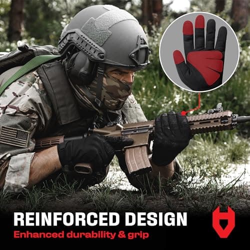 NoCry Men's Water Resistant Tactical Shooting Gloves with Knuckle Guards and Non-Slip Palm — Heavy Duty Black Airsoft Gl