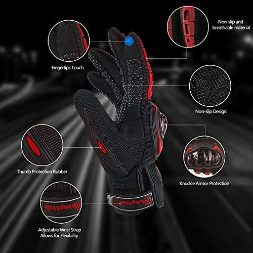Men's & Women's Full Finger Touchscreen Motorcycle Gloves L, Red - Mountain Dirt Bike MTB