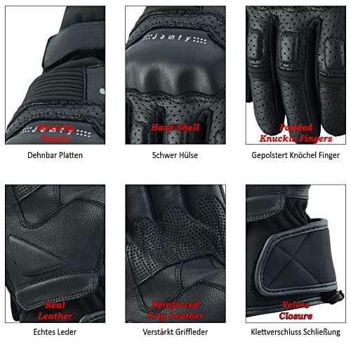 JAUNTY Unisex Summer Leather Racing Gloves, Knuckle Protection, Touchscreen Compatible, Perforated Black FIM Approved