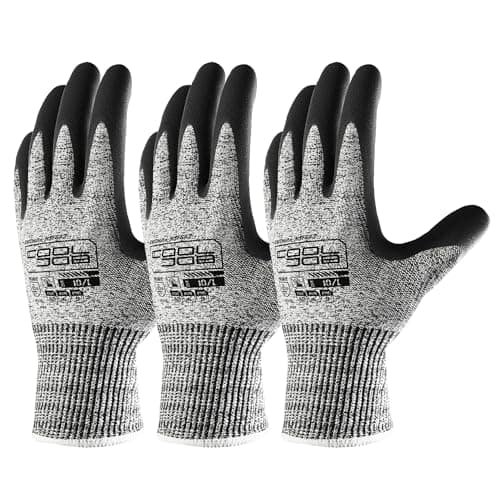 COOLJOB Cut Resistant Fishing Gloves for Men with Nitrile Coating, Touchscreen Friendly, Grey, Medium — A3 Grey (Pack of 3)