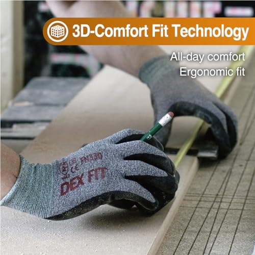 DEX FIT Nitrile Work Gloves, 3D-Comfort Stretch, 3Packs, Durable & Breathable; Grey M (8)