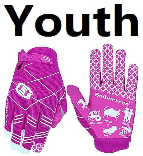 Seibertron Pro 3.0 Elite Ultra-Stick Sports Glove Football Gloves — Youth Size Pink