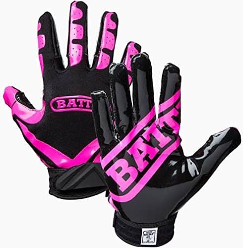Battle Sports Ultra-Stick Wide Receiver Football Gloves — Pink/Black