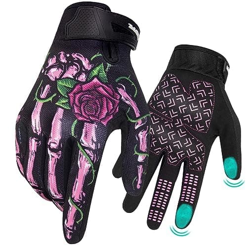Touchscreen Non-Slip Skeleton Motorcycle Gloves for Men and Women — Pink Skeleton