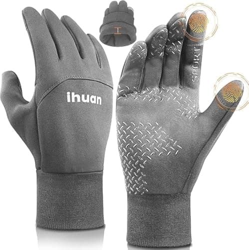 ihuan Winter Gloves for Men and Women, Waterproof and Windproof Touchscreen Finger Warm Thermal — Grey
