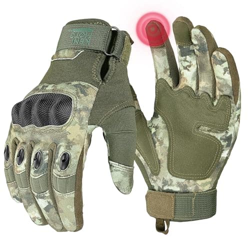 KEMIMOTO Men's Touchscreen Motorcycle Gloves with Hard Shell & Palm Padding — Camouflage, Microfiber Protection