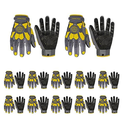 Handlandy Heavy Duty Impact Gloves, SBR Padding, TPR Protector — Yellow-upgrade-12pairs