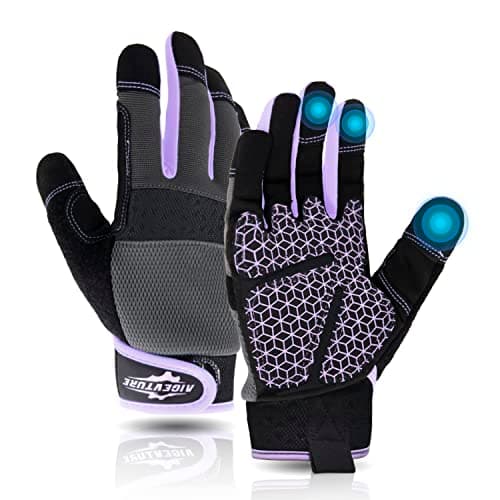 AIGEVTURE Women's Breathable Touch Screen Gloves, Pink, Large — Purple-grip