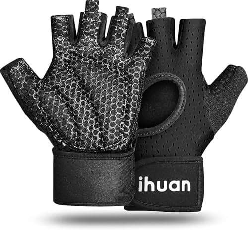 ihuan Breathable Weight Lifting Gloves: Fingerless Wrist Support | Enhanced Grip for Fitness Training — black