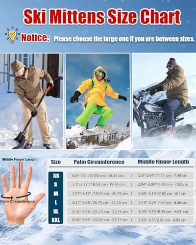 RIGWARL 2-in-1 Waterproof Ski Mittens with Glove Liners, XX-Large