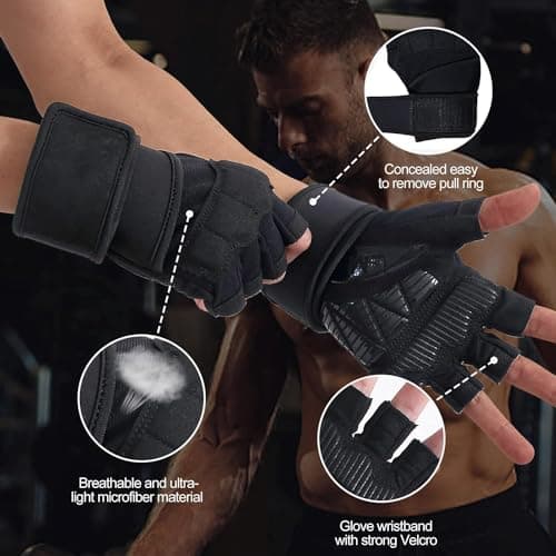 Men's Workout Gloves - Gym Weight Lifting Padded With Wrist Support & Silicone Grip