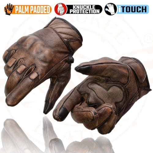 Milwaukee Men's Brown Leather Motorcycle Gloves with Gel Palm Protection