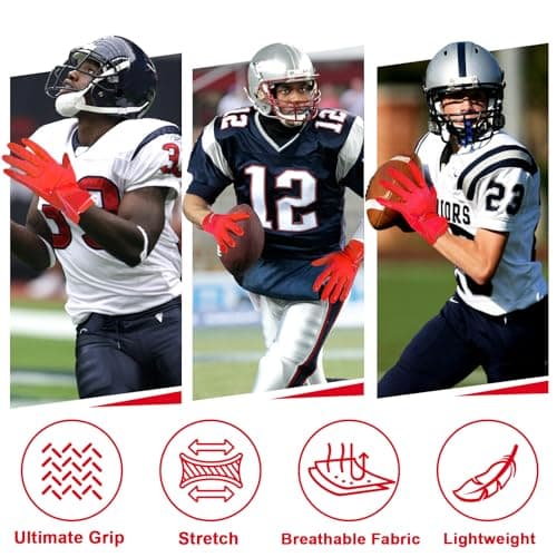 Red Wide Receiver Grips: No-Slip Football Gloves for Men