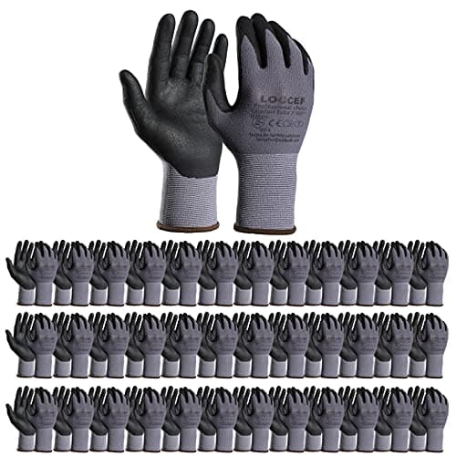 LOCCEF MicroFoam Nitrile-Coated Safety Work Gloves, 12 Pairs, Seamless Knit Knicks — Grey-36 Pairs