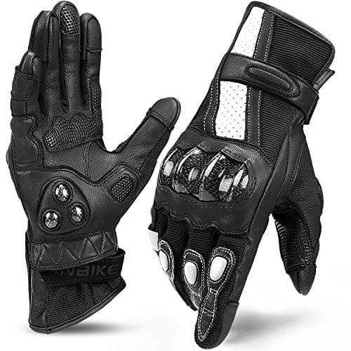 INBIKE Women's Black Leather Motorcycle Gloves with Touch Screen Carbon Fiber Knuckles Large