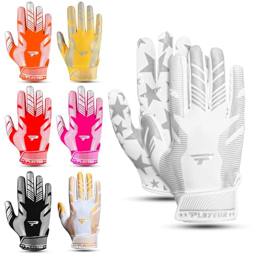 Sticky Receiver Gloves for Youth Boys 8-12 - Durable Grip, Stretch Fit, Vibrant Colors — White and Sliver