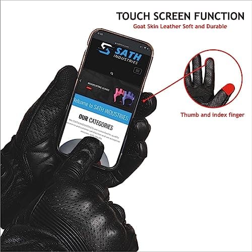Goatskin Perforated Touchscreen Gloves for Motorcycle Riding (XL)