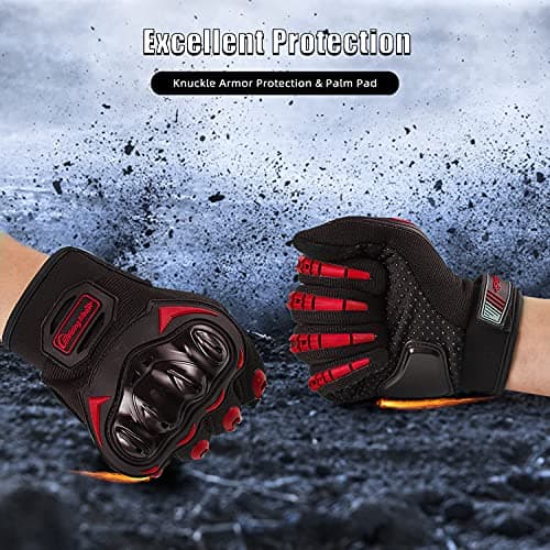 Men's & Women's Full Finger Touchscreen Motorcycle Gloves L, Red - Mountain Dirt Bike MTB