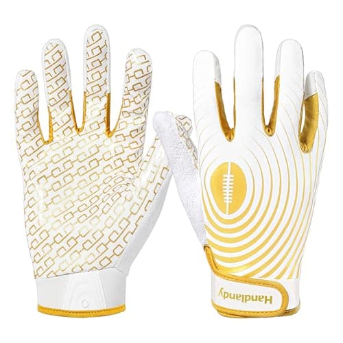 Men's Wide Receiver Gloves for Football Best Gifts — White and Gold