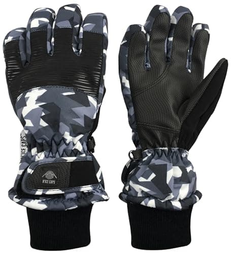 N'Ice Caps Kids' Waterproof Winter Warm Thinsulate Gloves — Charcoal Grey Stripe