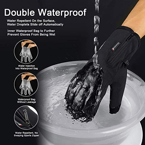Jeniulet Men's 100% Waterproof Winter Gloves -30℉ Warm Windproof Touch Screen