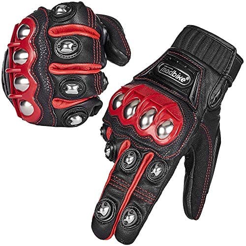 ILM Alloy Steel Touchscreen Motorcycle Racing Glove — (LEATHER) RED