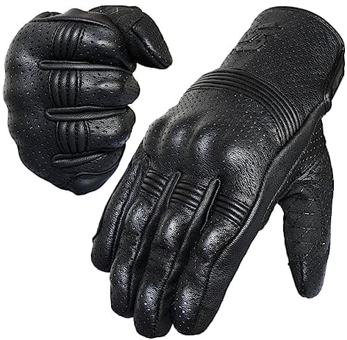 Goatskin Perforated Touchscreen Gloves for Motorcycle Riding (XL)