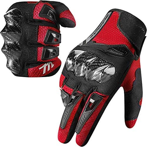 Touchscreen Motorcycle Gloves for Men & Women - Carbon Fiber Knuckles MD66 — Red