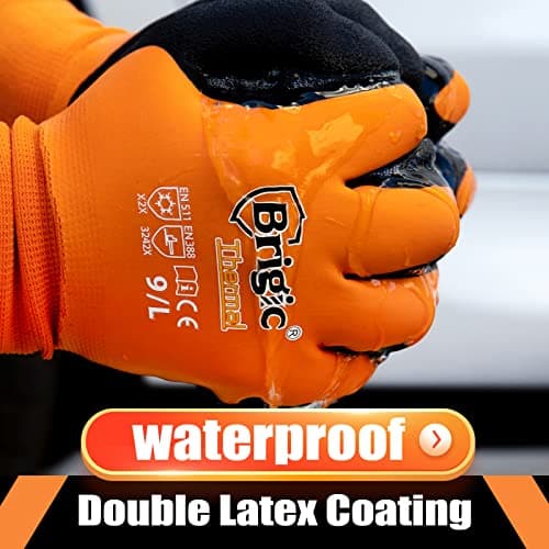 Brigic Men's Waterproof Winter Work Gloves, Insulated for 0℃