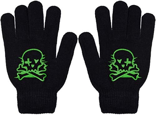 Polar Wear Skeleton Monster Knit Gloves for Boys & Girls Winter — B2264 Skull/Crossbones Green