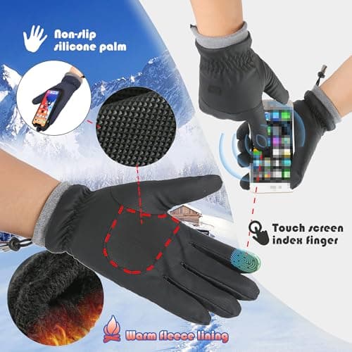 Warm Water-Repellent Winter Ski Gloves for Men & Women Anti-Slip Touchscreen Cold Weather Gloves