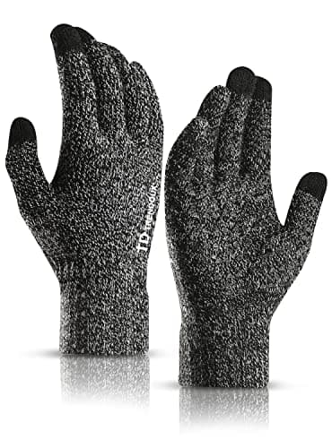 TRENDOUX Winter Gloves for Men & Women - Touch Screen Cold Weather Thermal Knit Gloves — Black White