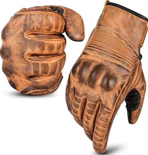 Men's Leather Motorcycle Gloves with Touchscreen Function - Non-Slip Pads, All Weather Protection