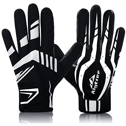 Children's No-Slip Football Gloves, Enhanced Silicone, Adjustable Fit (Blue-Black M/L) — White-Black
