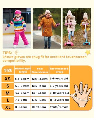 RIGWARL Kids Winter Touchscreen Gloves, Water-Resistant for Ages 3-15 Cold Weather Sports